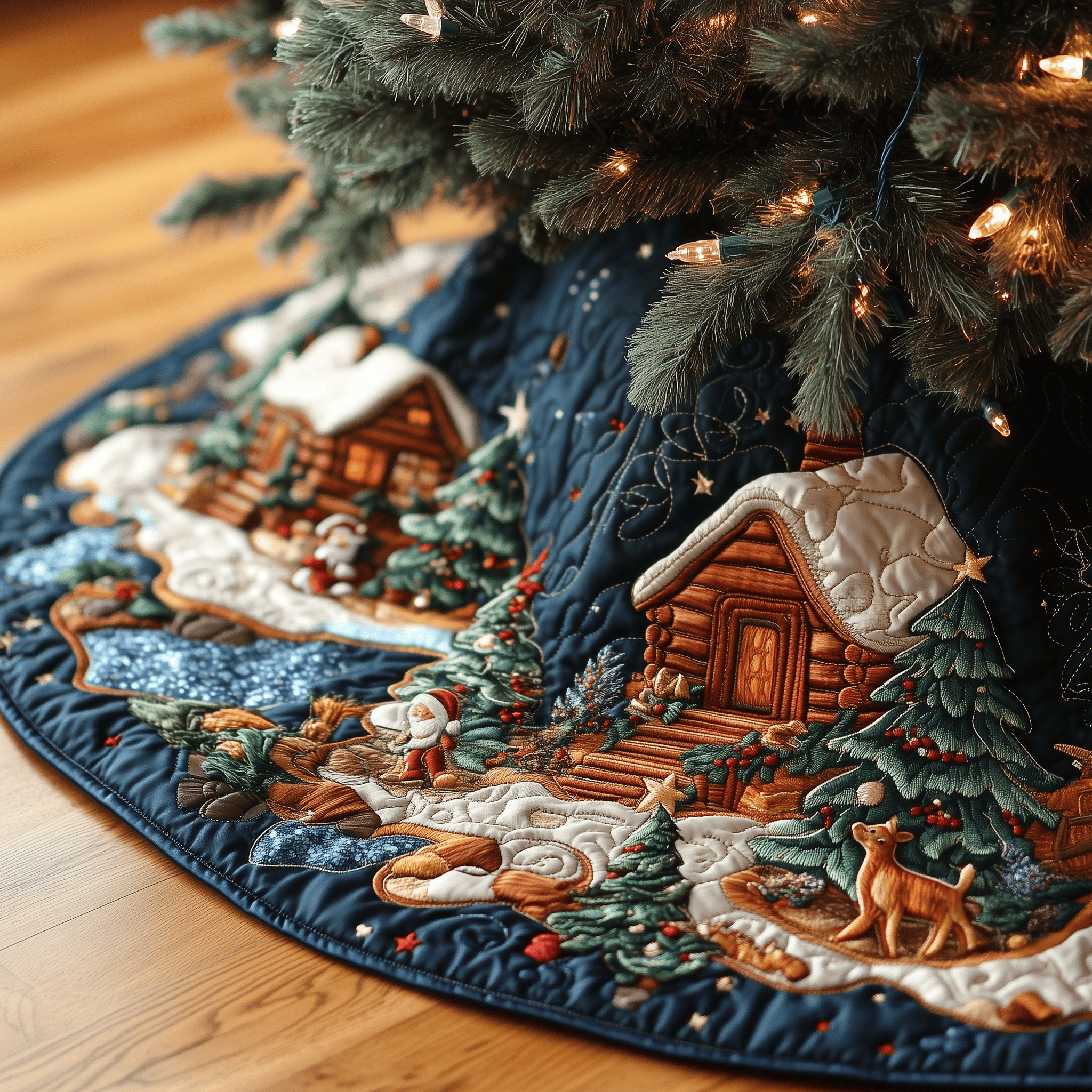 Christmas Winter Wonderland Quilted Tree Skirt Cozy Tree Skirt For Holiday Decor
