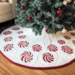 Classic Peppermint Candy Quilted Tree Skirt Festive Living Room Merch