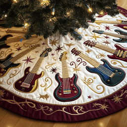 Swirls Guitar Quilted Tree Skirt Festive Living Room Merch