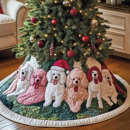 Holiday Poodle Quilted Tree Skirt Special Birthday Gift Merch