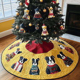 Playful French Bulldog Christmas Quilted Tree Skirt Beautiful Christmas Tree Skirt Merch