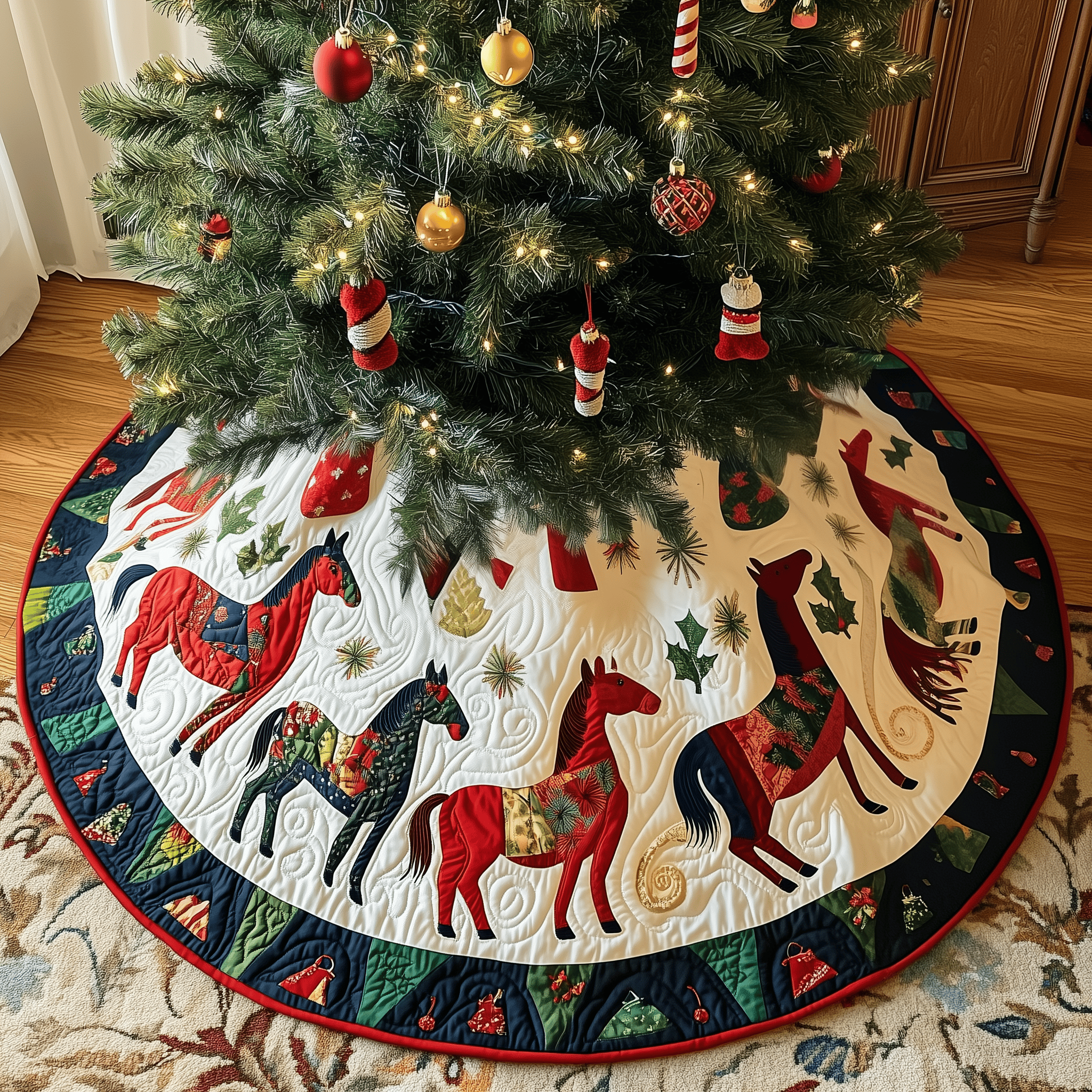 Horse Quilted Tree Skirt Cozy Home Decor Gift Merch