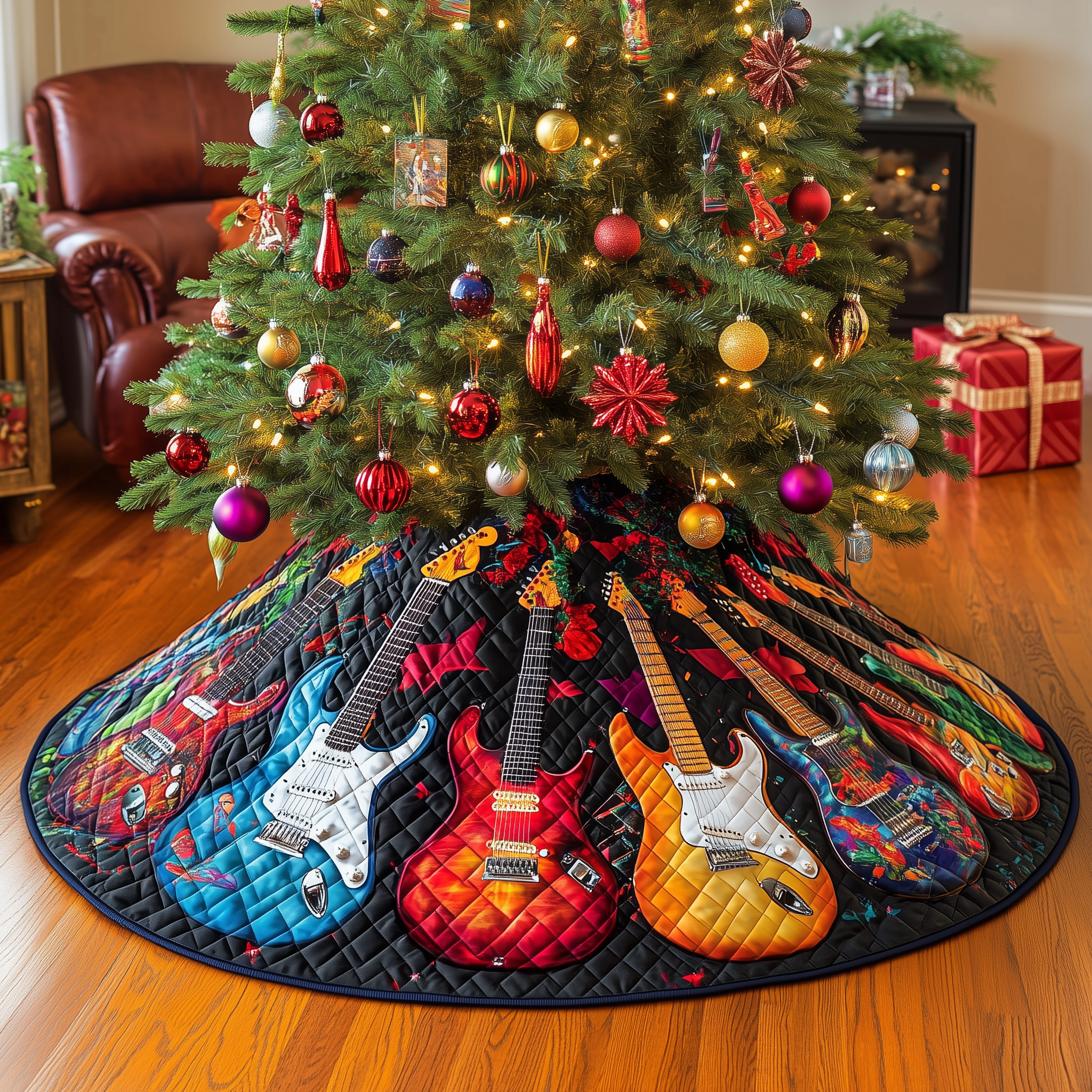 Guitars Quilted Tree Skirt Perfect Tree Skirt Decoration Merch