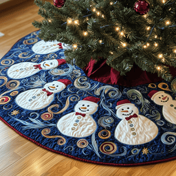 Swirls Snowmen Quilted Tree Skirt Heartwarming Father�s Day Gift Merch