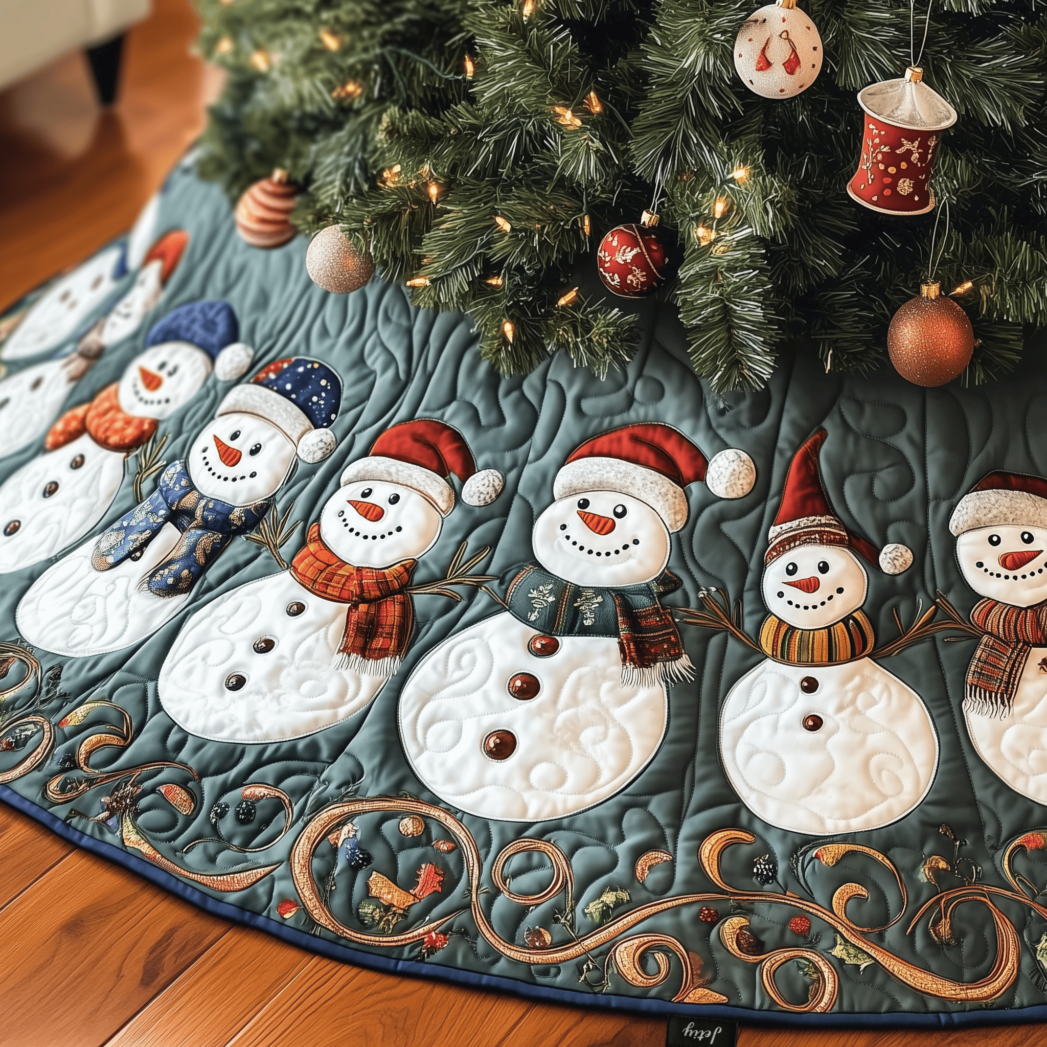 Festive Snowman Quilted Tree Skirt Lovely Mother�s Day Gift Merch
