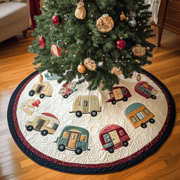 Whimsical Caravans Quilted Tree Skirt Joyful Holiday Season Gift Merch