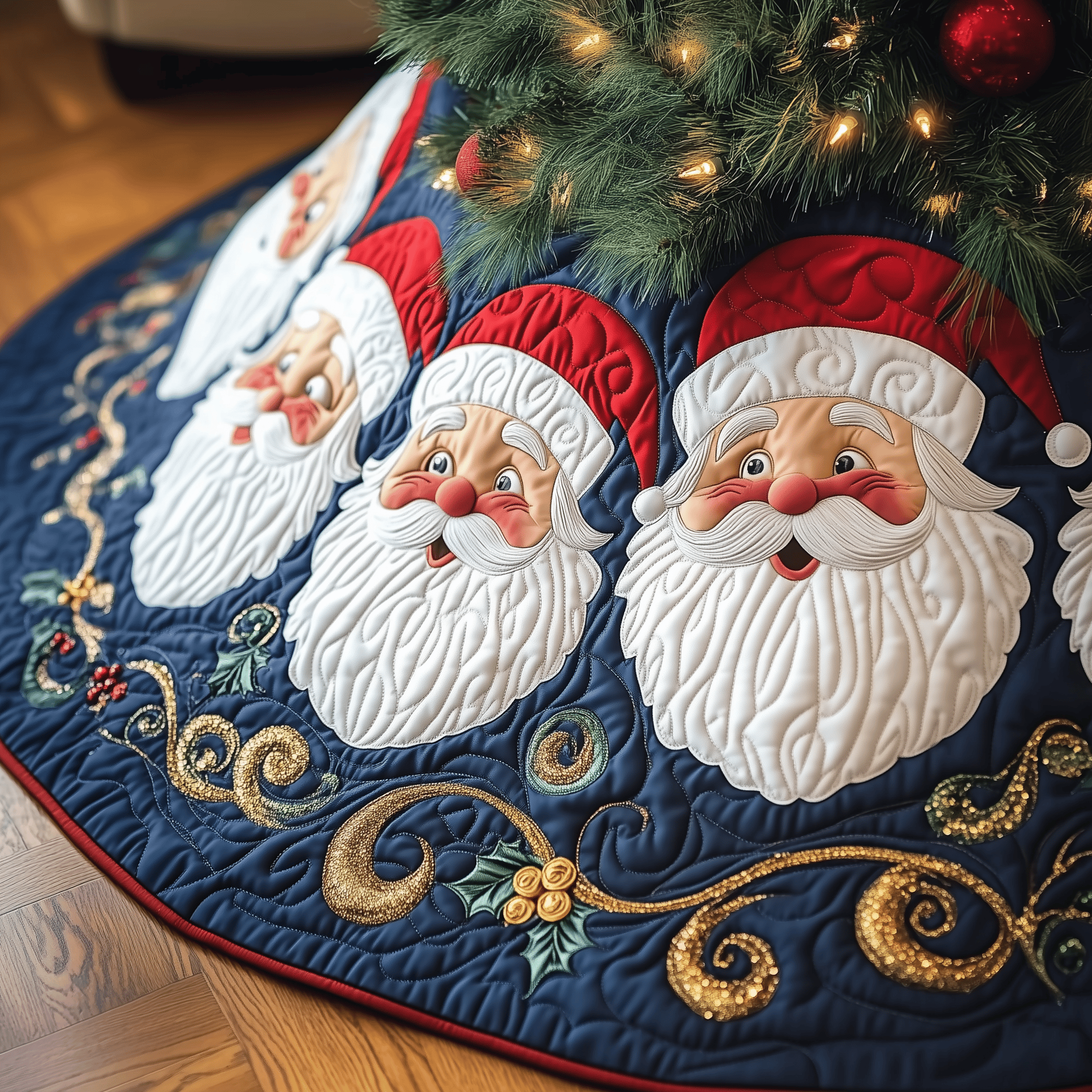 Santa Claus Quilted Tree Skirt Joyful Holiday Season Gift Merch