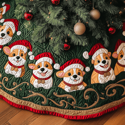 Joyful Christmas Corgi Quilted Tree Skirt Charming Thanksgiving Gift Merch