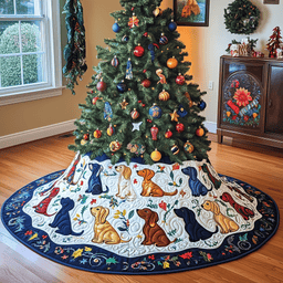 Playful Dachshund Quilted Tree Skirt Warm Winter Home Merch