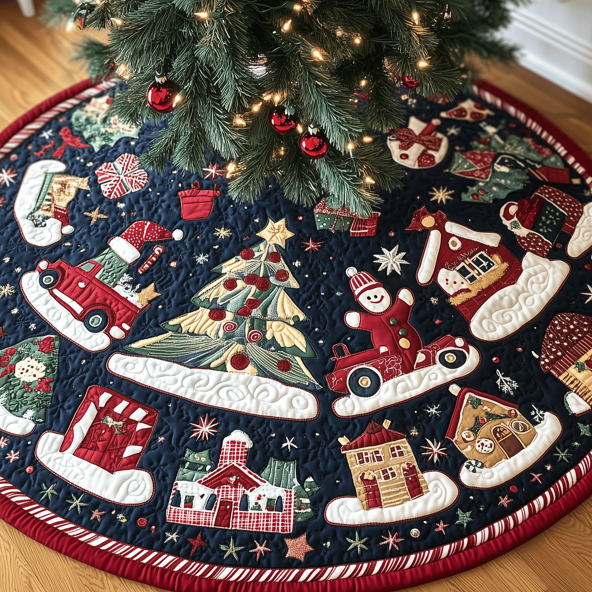 Pieces Of Christmas Quilted Tree Skirt Memorable Graduation Gift Merch