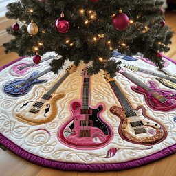 Joyful Pink Guitars Quilted Tree Skirt Must-Have Holiday Decor Merch