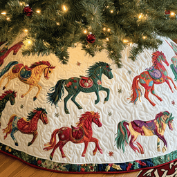 Horse Quilted Tree Skirt Festive Living Room Merch