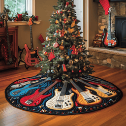 Guitar Bass Quilted Tree Skirt Warm Gift Merch For Family