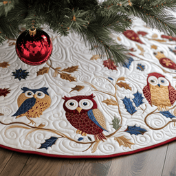 Owls Quilted Tree Skirt Magical Christmas Spirit Merch