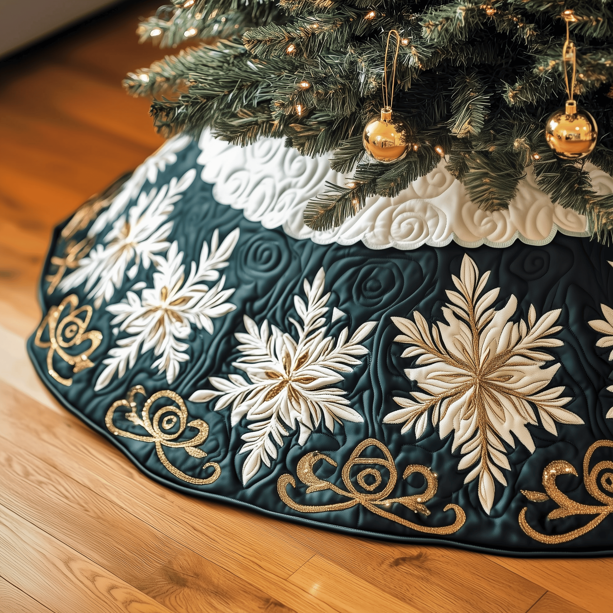 Snowflake Quilted Tree Skirt Warm Gift Merch For Family