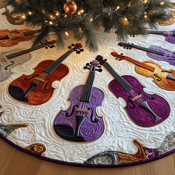 Festive Purple Violins Quilted Tree Skirt Beautiful Christmas Home Merch