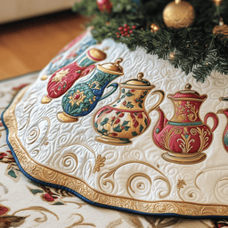 Festive Teapot Quilted Tree Skirt Festive Tree Skirt Gift Choice