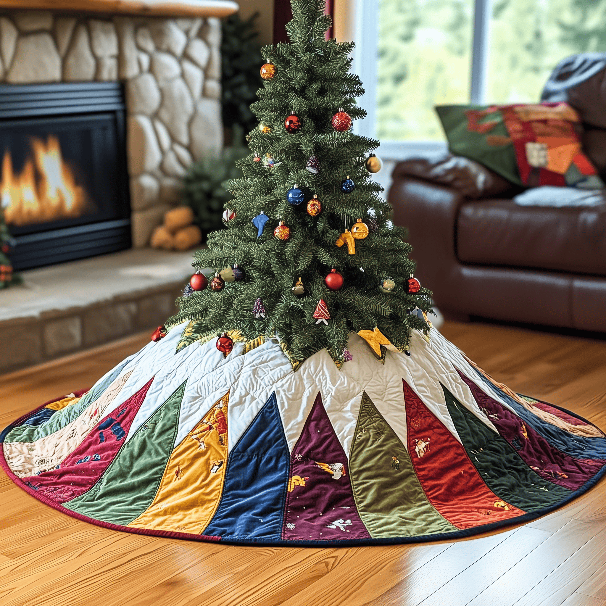Holiday Tree Christmas Quilted Tree Skirt Lovely Gift Merch For Couples