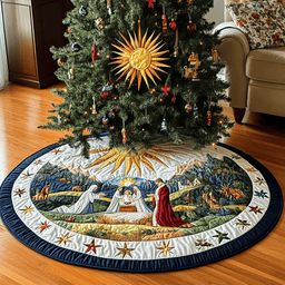 Nativity Scene Quilted Tree Skirt Warm Gift Merch For Family