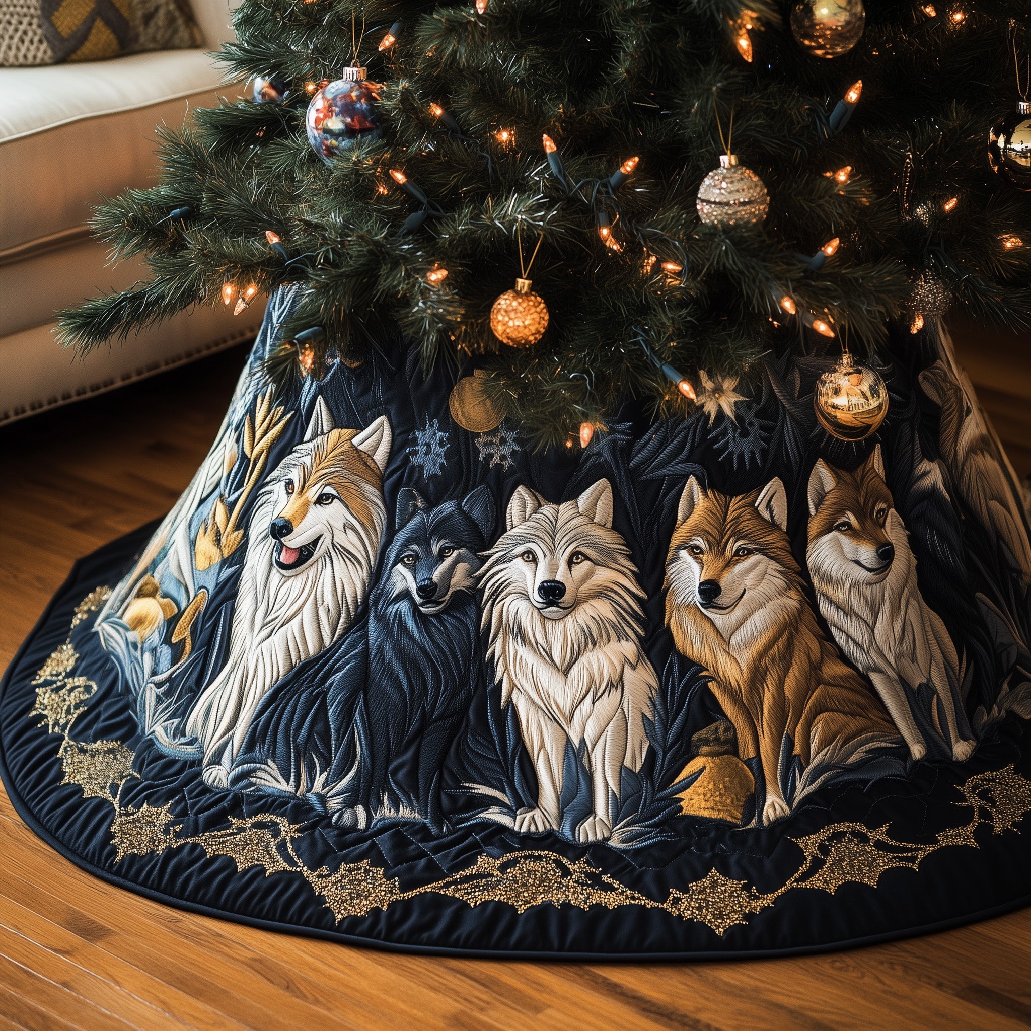 Wolf Quilted Tree Skirt Special Birthday Gift Merch
