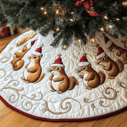 Festive Squirrel Quilted Tree Skirt Perfect Gift Merch For Her