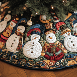 Vintage Christmas Snowman Quilted Tree Skirt Lovely Gift Merch For Couples