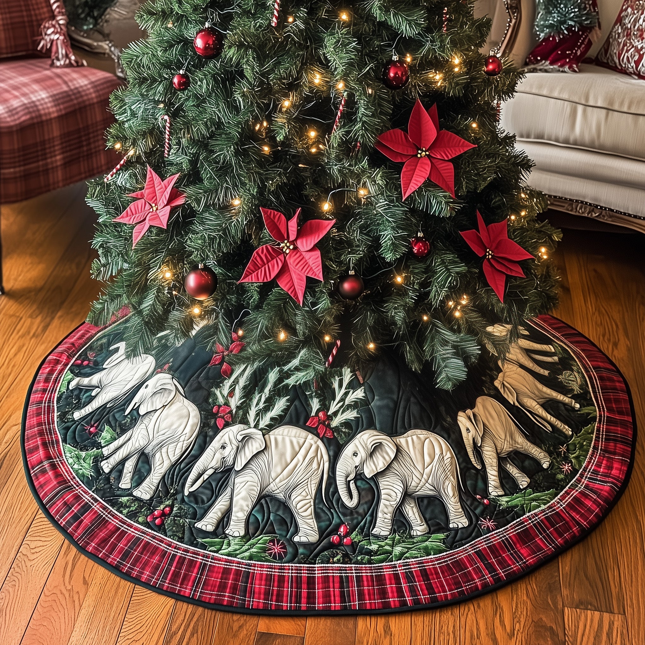 Rustic Elephant Quilted Tree Skirt Heartwarming Family Gathering Merch