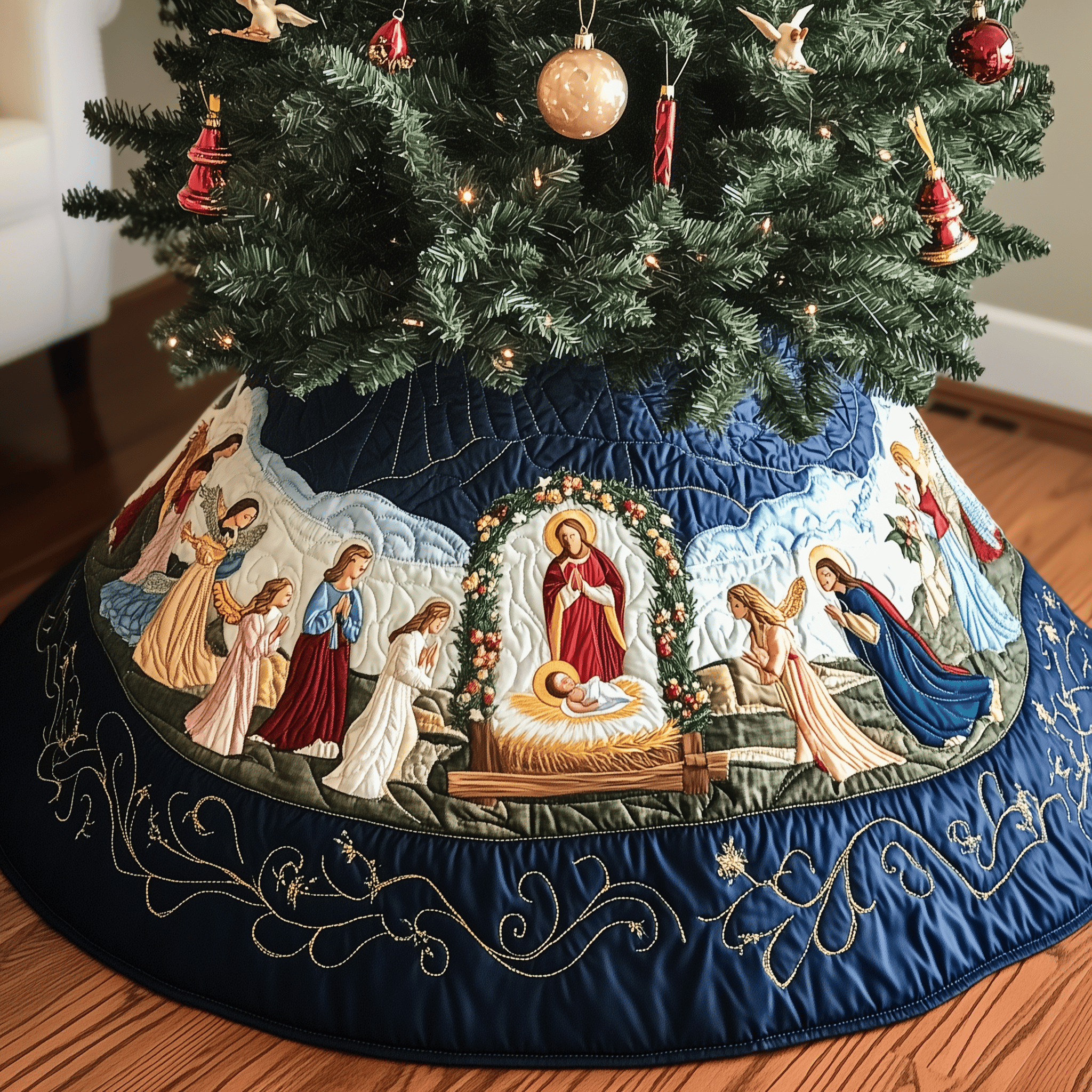 Nativity Scene Quilted Tree Skirt Charming Tree Skirt Gift Idea