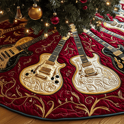 Festive Gold Guitar Quilted Tree Skirt Holiday Gift Merch