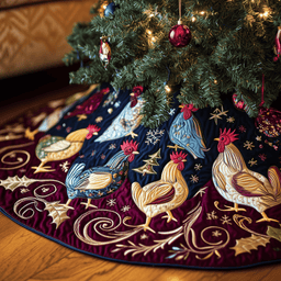 Festive Chicken Quilted Tree Skirt Stylish Holiday Decor Gift Merch