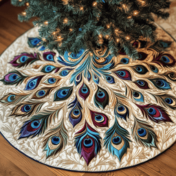 Shimmering Peacock Quilted Tree Skirt Cozy Tree Skirt For Holiday Decor