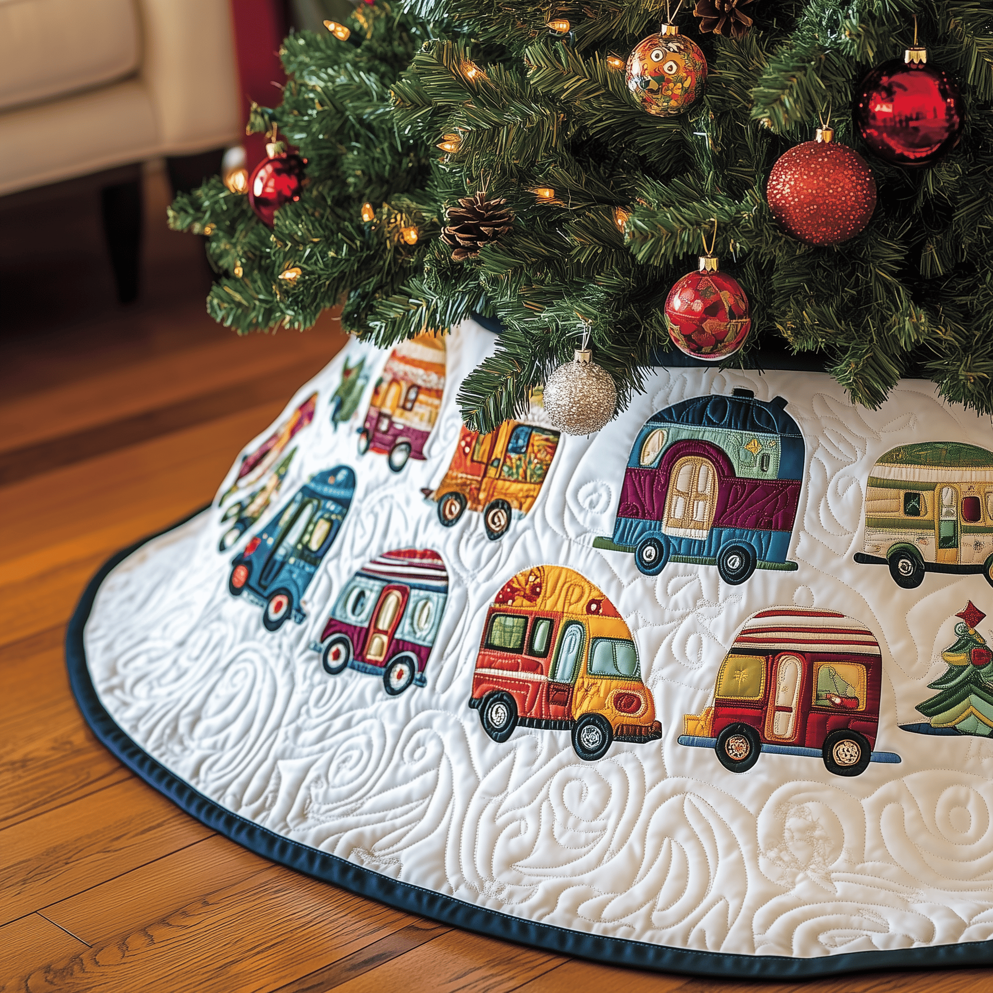 Whimsical Caravans Quilted Tree Skirt Special Birthday Gift Merch