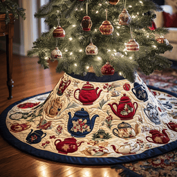 Festive Teapot Quilted Tree Skirt Joyful Home Merch Collection
