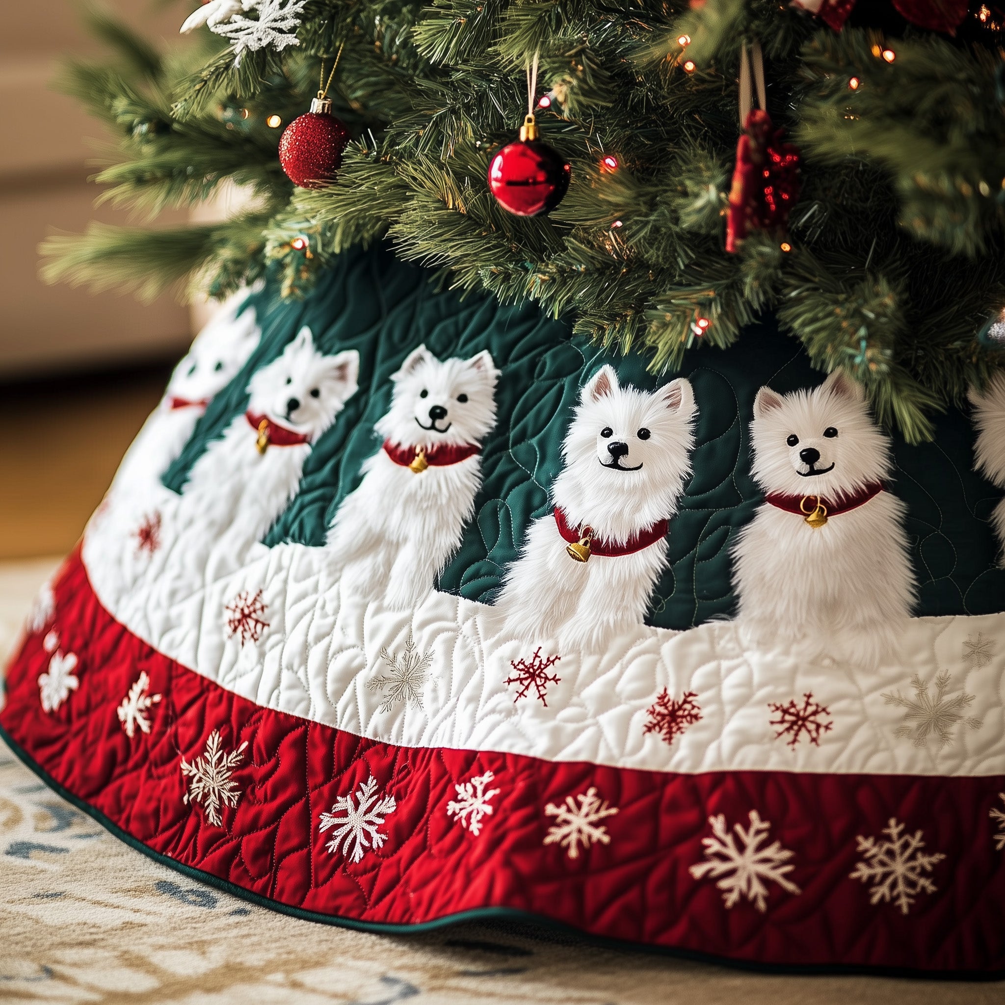 Happy Samoyed Quilted Tree Skirt Charming Tree Skirt Gift Idea