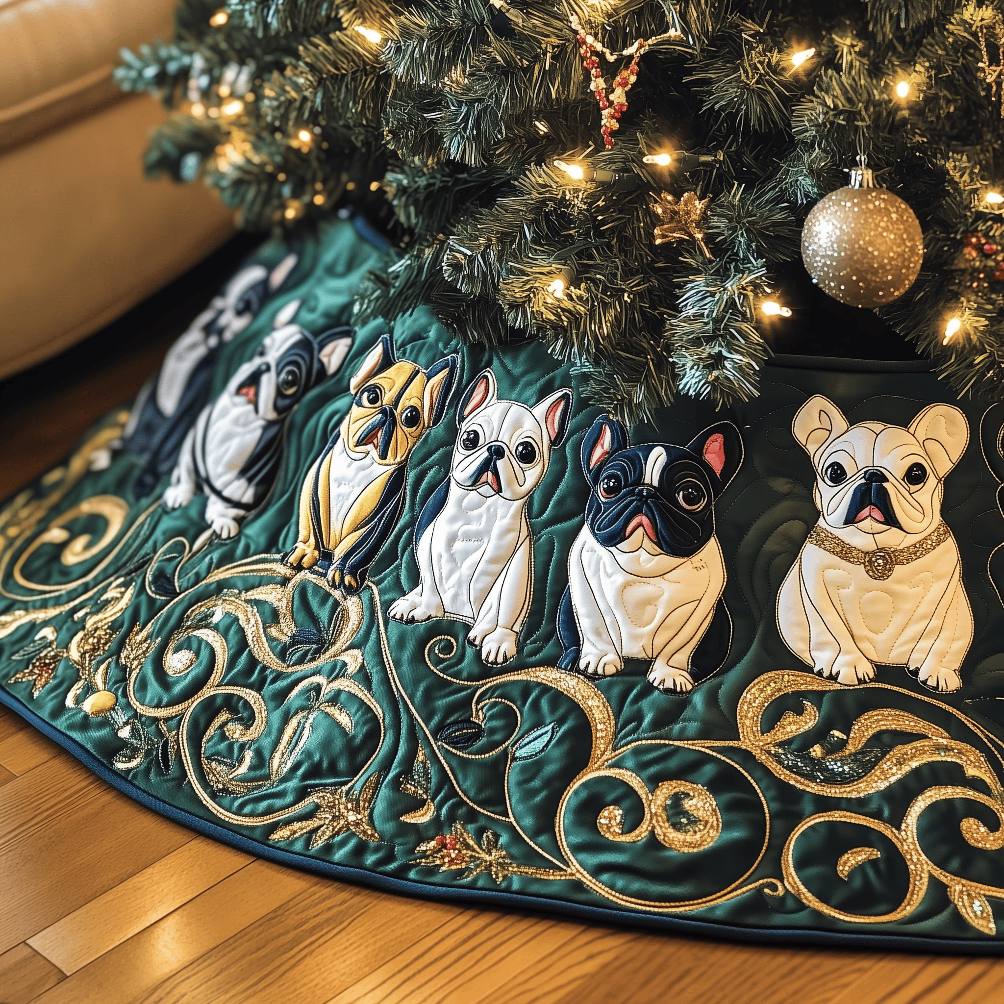 Festive French Bulldog Quilted Tree Skirt Perfect Christmas Gift Merch