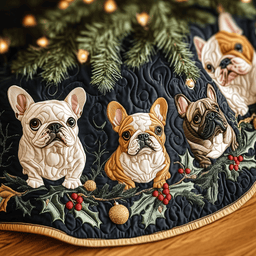 Festive Bulldog Quilted Tree Skirt Warm Winter Home Merch