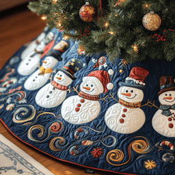 Festive Snowman Quilted Tree Skirt Charming Thanksgiving Gift Merch