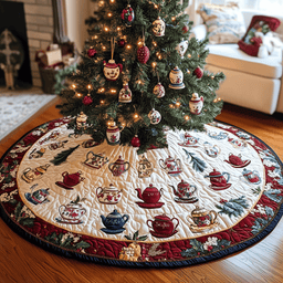 Festive Teapot Quilted Tree Skirt Charming Tree Skirt Gift Idea