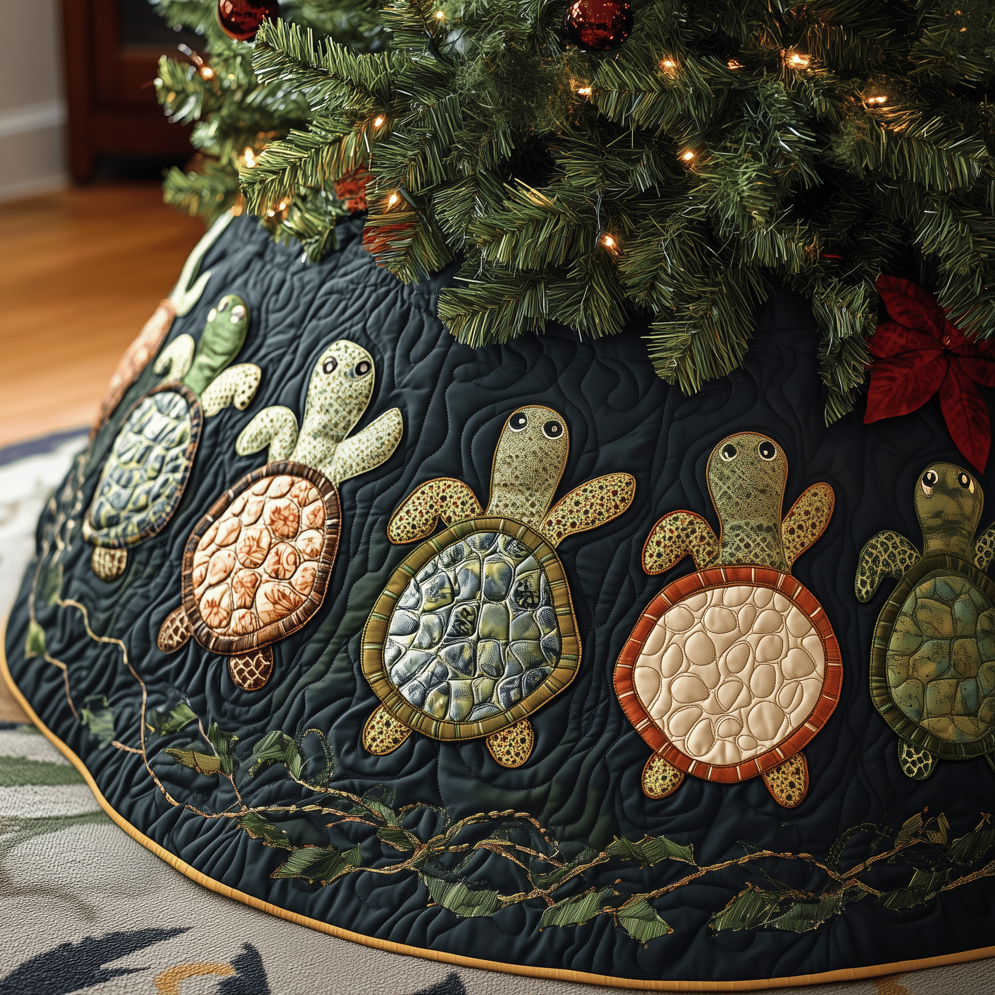 Turtle Quilted Tree Skirt Lovely Gift Merch For Couples