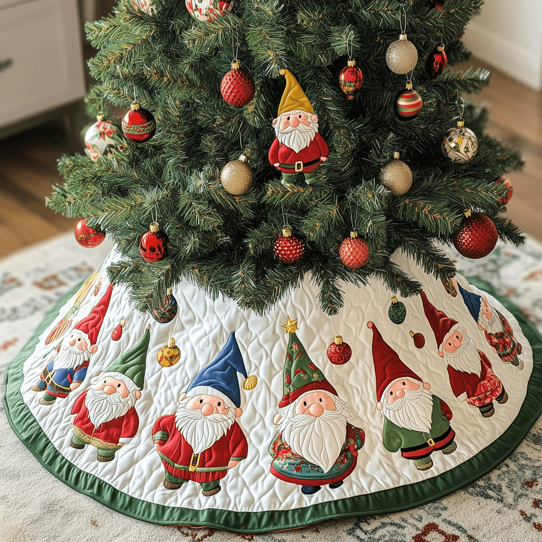 Gnome Quilted Tree Skirt Perfect Christmas Gift Merch