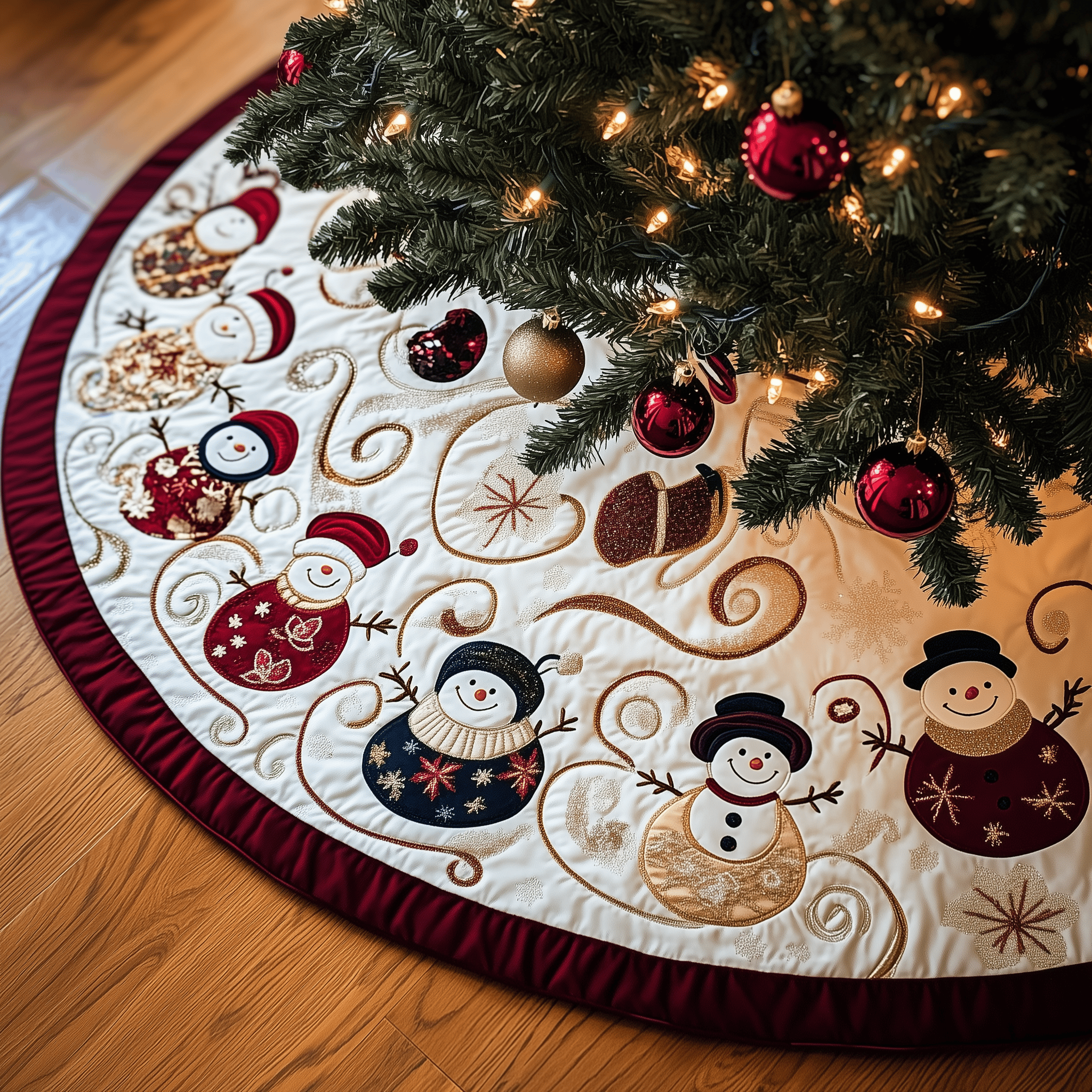 Jolly Snowman Quilted Tree Skirt Lovely Mother�s Day Gift Merch