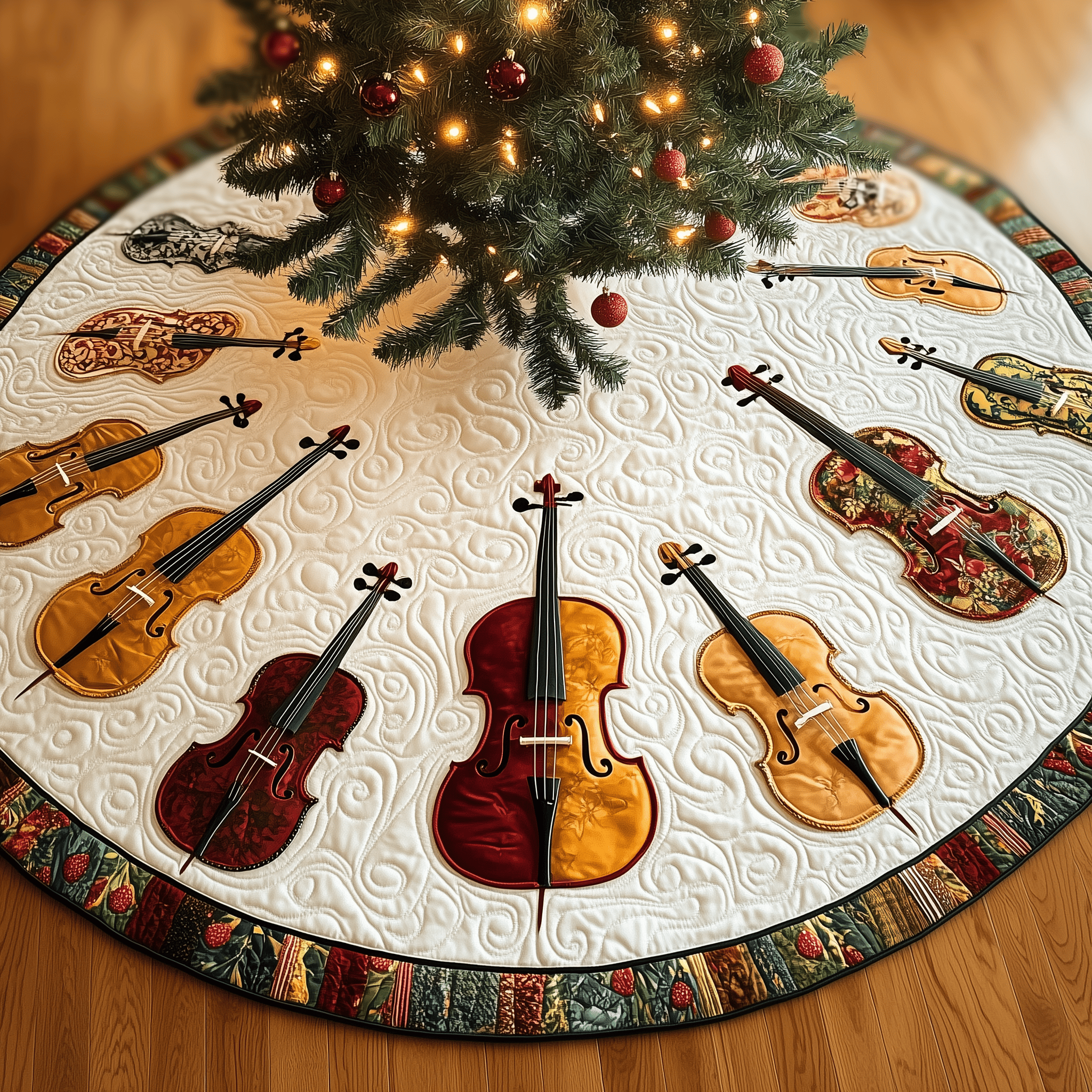 Festive Cello Quilted Tree Skirt Heartwarming Father�s Day Gift Merch