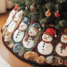 Vintage Christmas Snowman Quilted Tree Skirt Joyful Holiday Season Gift Merch