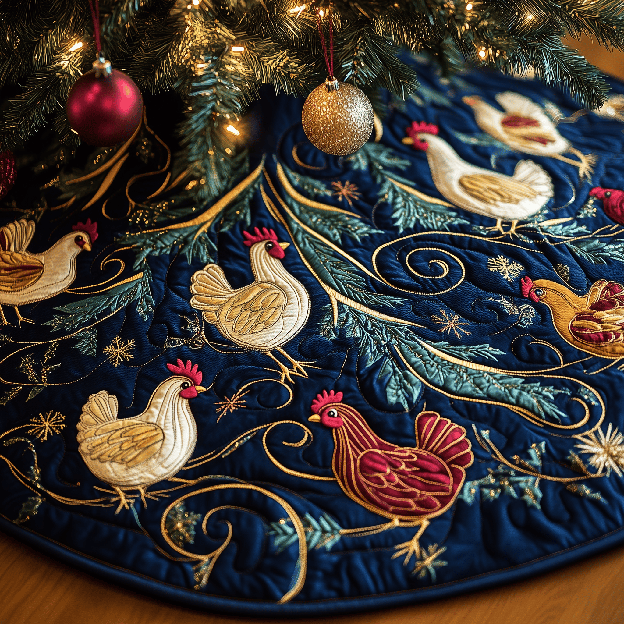 Festive Chicken Quilted Tree Skirt Festive Living Room Merch