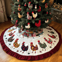 Festive Chicken Christmas Quilted Tree Skirt Lovely Gift Merch For Couples