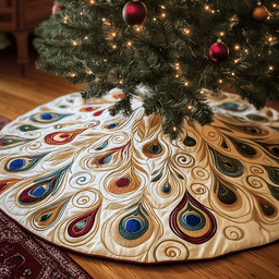 Shimmering Peacock Quilted Tree Skirt Beautiful Christmas Home Merch