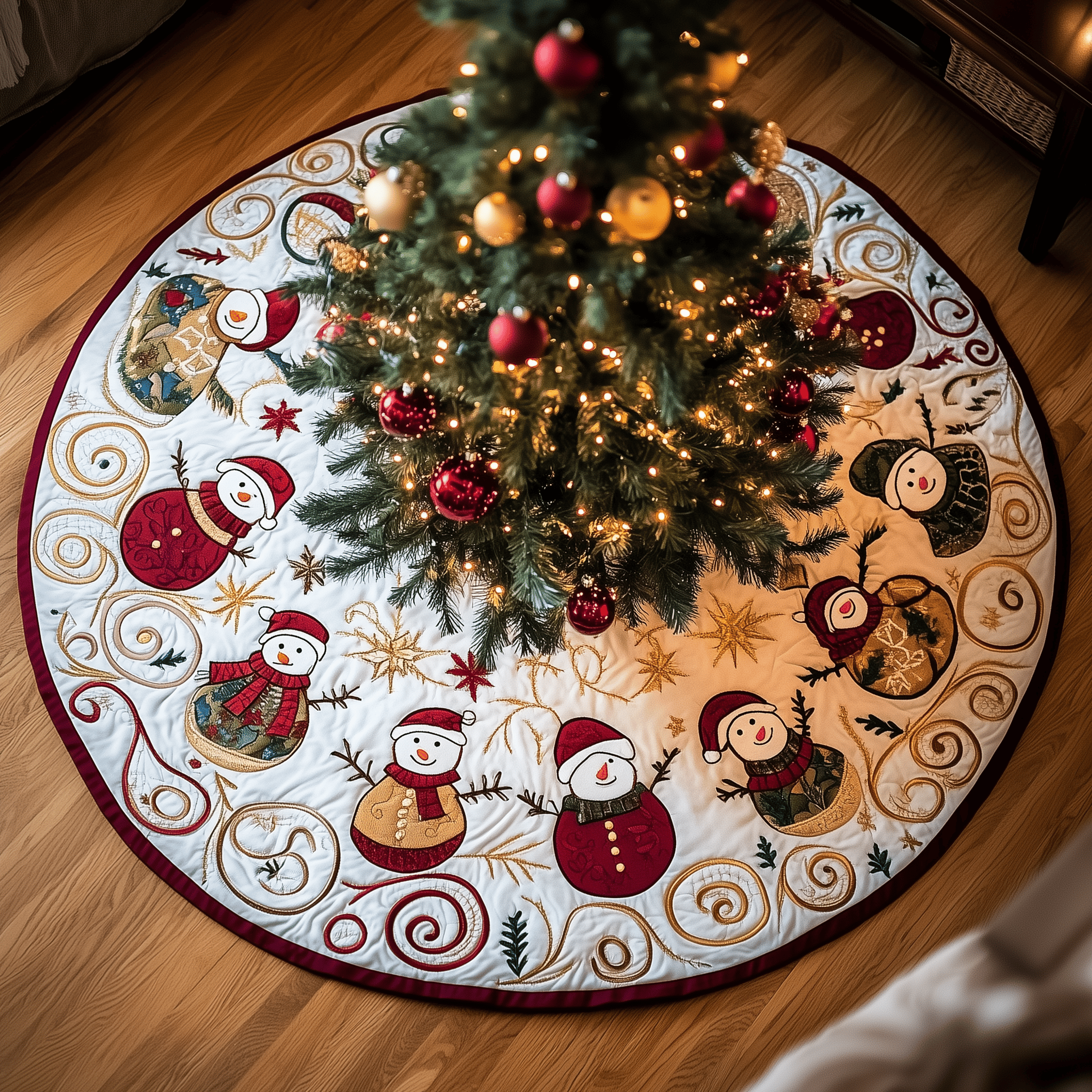 Jolly Snowman Quilted Tree Skirt Heartwarming Father�s Day Gift Merch