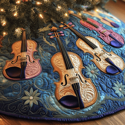 Joyful Violin Quilted Tree Skirt Elegant Christmas Tree Decor Merch