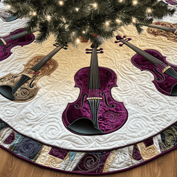 Festive Purple Violins Quilted Tree Skirt Must-Have Holiday Decor Merch