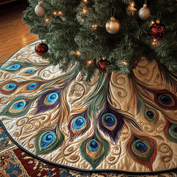 Shimmering Peacock Quilted Tree Skirt Warm Gift Merch For Family